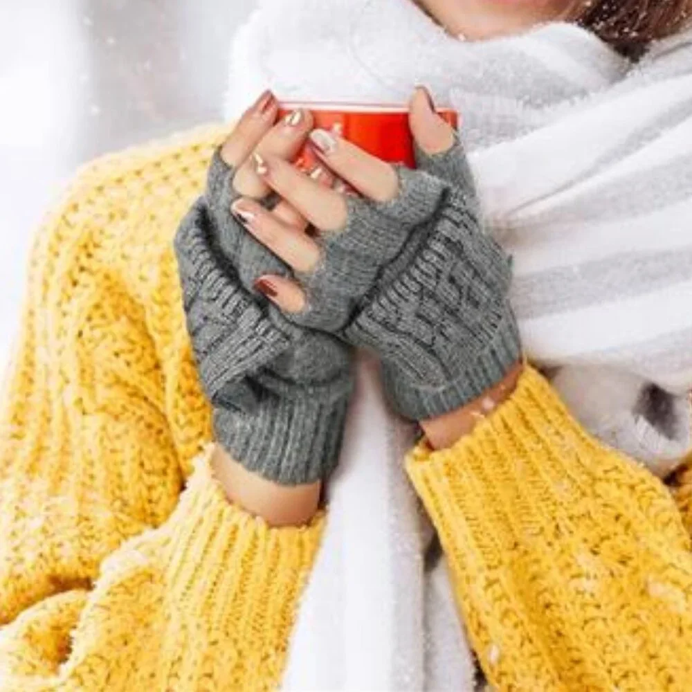 4 Pairs Women's Winter Knitted Fingerless Gloves with Mitten Cover Convertible